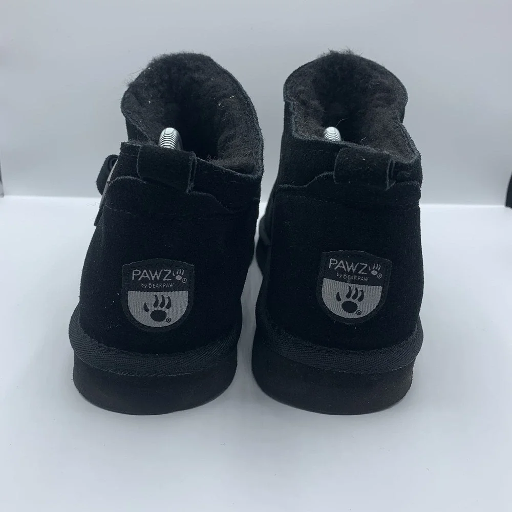 Pawz By Bearpaw Black Leather Suede/Fur Flat Slip on Ankle Boots sz 10